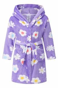 lot 14270 image: HDOBHIO Girls Fleece Hooded Robe Warm Sleepwear for Toddler Kids Soft Fuzzy Bathrobe Gifts Purple Daisy 2-3 Years