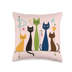 lot 17293 image: Retro Mid-Century Modern Cats 50s 60s Style Throw Pillow