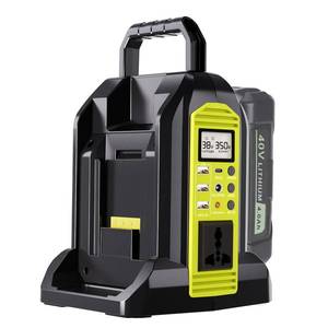 lot 17295 image: Power Inverter for Ryobi 40V Battery, 350W 2-Port Battery Converter DC 40V to AC 120V, Portable Generators with LED Light, 6 Output Ports, LCD Display for RV Camping, Emergency, Power Outages