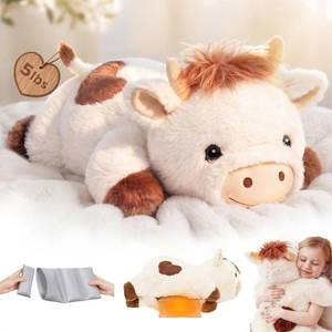 lot 17302 image: Mewaii Weighted Stuffed Animals for Adults & Kids, 2-5 lbs - 23 Heatable Coolable Cow Plush, Microwavable Adjustable Removable Inner Pad, Realistic Hug Comfort Gift (White)