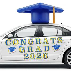 lot 17303 image: 2026 Graduation Car Decorations, 27 Large Inflatable Car Graduation Cap Decors, Class of 2026 Congrats Grad Magnets Letters PVC Blow up Decorations for Cars Roof High School Collage Prom Party(Blue)