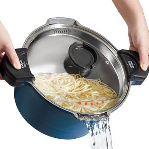 lot 17320 image: ACTIV CUISINE 8.5qt Pasta Pot with Strainer Lid, Cast Aluminum Stockpot Multipot, Nonstick Ceramic Coating make Cleanup easy with Tempered Glass Lid, Dishwasher Safe, Induction, Blue