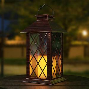 lot 17324 image: AFINETH Outdoor Solar Lanterns, Waterproof Hanging Lantern with LED Flickering Flameless Candle, 13 Bronze Outdoor Solar Powered Lantern Decor for Porch Patio Garden Balcony Pathway, 1 Pack