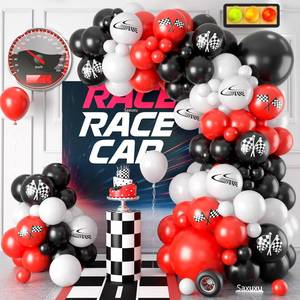 lot 18248 image: (Pack of Two) Race Car Balloon Arch Garland Kit, Red Black White Party Latex Balloons with Checkered Flags for Boy Racing Car Themed Birthday Party Decorations Baby Shower Transportation Backdrop Supplies