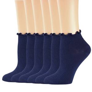 lot 18254 image: Mcool Mary Womens Ankle Ruffle SocksNavy Blue Casual Cotton Frilly Cute Uniform School Sock,Lettuce Trim No Show Socks 6 Pack (Womens 5-10)