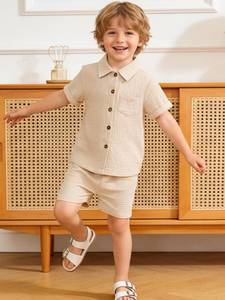 lot 18256 image: Twosya Baby Boys Summer Clothes Toddler Boys Button-down Shirt Tops  Shorts Outfit 2PCS 6 Months-7 Years, Size 2-3Year