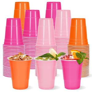 lot 18267 image: Whaline 60 Pcs Colored Plastic Cups 16 Oz Light Pink Hot Pink Orange Plastic Cups Disposable Cup for Wedding Birthday Party Supplies
