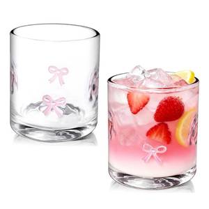 lot 18272 image: Sel Natural 1 Pcs Icon Glass Cups Bow Icon Glasses 14oz Handblown Cocktail Glasses Aesthetic Drinking Glass Old Fashioned Iconic Glasses for Women Sister Friend Party (Pink)