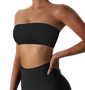 lot 18274 image: Boudaner Women��s Padded Bandeau Sports Tube Top Bra Strapless Wireless Solid Seamless Yoga Workout Bralette Black Small