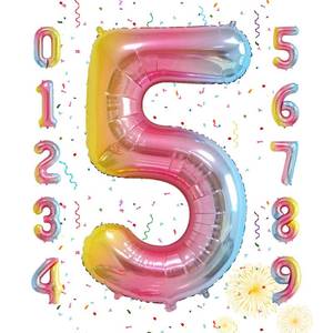 lot 18282 image: Smlpuame 40 Inch Number Balloons 0-9 Rainbow Gradient Large 5 Balloons, Digital Balloons for Party Celebration Decorations, Helium Foil Number Balloons for Wedding Anniversary