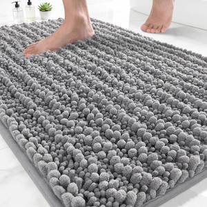 lot 18290 image: Yimobra Bathroom Rugs Non-Slip Washable �� Extra Soft & Absorbent Chenille Bath Mat, Quick-Dry Plush Shaggy Floor & Vanity Bath Rugs for Tub & Shower, Modern Home Decor Accessories, 24 x 17, Grey