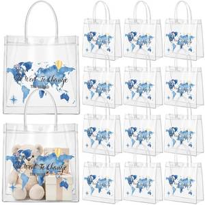lot 19864 image: Shinylin 24 Pcs Blue Graduation Plastic Gift Bags with Handles PVC Reusable Treat Bags Goody Candy Snack Treat Gift Tote Bag for Graduation Party Favor