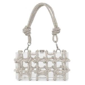 lot 19895 image: Gimue Clear Acrylic Purse Rhinestone Crystal Clutch Bag with Embellished Rope Knot Glitter Evening Handbag(Silver)