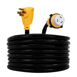 lot 19896 image: Camco Power Grip 25-Ft 50 Amp RV Extension Cord - NEMA 14-50P Male & FSS2-50R Locking Female Connectors - Rated for 125250 V12,500 W - Features Copper 63  81-Gauge Wires for Conductivity (55542)
