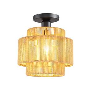 lot 19936 image: KENMI Hand-Woven Rattan Flush Mount Ceiling Light,Farmhouse Light Fixtures Ceiling Mount Boho for Hallway Bedroom Kitchen Entryway Living Room