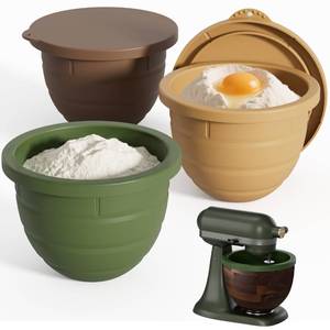 lot 19959 image: Valendaren Silicone Bowl Liner Compatible with Kitchenaid Walnut Wood Mixing Bowl 5 Qt, Fits 2024 Evergreen & 2025 Tilt-Head Stand Mixer Accessories, 3 Food-Grade Liners with Lids, Dishwasher Safe