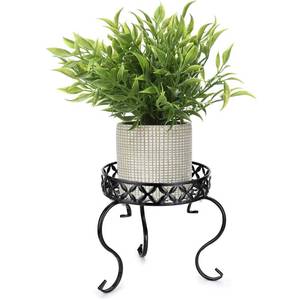 lot 19961 image: OwnMy Metal Round Plant Stand Indoor Outdoor Iron Flower Pot Holder, Heavy Duty Plant Stand Display Potted Rack for Home, Garden, Patio, Black