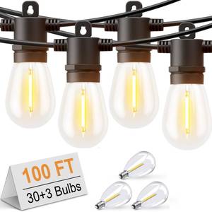 lot 19962 image: Svater LED Outdoor String Lights 100 FT, Patio Lights with Shatterproof Bulbs, Outside Hanging Light Waterproof for Porch, Deck, Garden, Backyard, Balcony, Dimmable 2700K