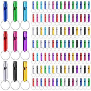 lot 20028 image: Dimeho 120 PCS Emergency Whistles Aluminum Survival Whistle with Keychain Defense Alarm Loud Sound Sturdy Light for Outdoor Camping Hiking Hunting Boating Fishing Sports