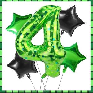 lot 20039 image: Green Pixel Number Four Balloons Set, 5pcs 40in 4th Birthday Aluminum Foil Fourth Balloons Mining Theme Decor for Boys Girls Pixel Birthday Party Decorations (Number 4)
