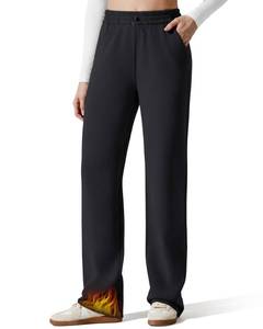 lot 20045 image: G4Free Fleece Sweatpants Women Wide Leg Pants High Waisted Drawcord Thermal Sweat Pants with Pockets Warmth Casual Trousers(Black,XS,Petite)