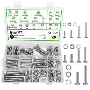 lot 20075 image: 248Pcs M6 M8 M10 Screw Set Metric Bolt Assortment 304 Stainless Steel Nuts and Bolts Set Flat & Spring Washers Hex Head Cap Screws Bolts and Nuts Kit Includes 10 Common Sizes Fully Thread