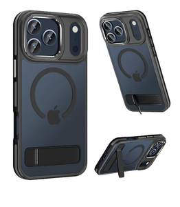 lot 20094 image: MAKAVO Magnetic for iPhone 17 Pro Max Case with Stand, Compatible with MagSafe, Slim Translucent Matte Military-Grade Drop Protection Phone Cover, Black
