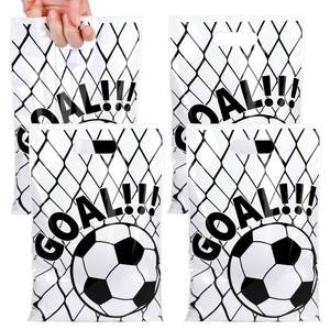 lot 20128 image: Soccer Party Favor Bags - 50 Pcs Plastic Soccer Goodie Bags with Handles, Waterproof Sports Theme Treat Bags for Kids Birthday, Soccers Team Gifts, End of Season Banquet, 6.5 x 9.8 (Black & White) (Open Box, May Be Missing Pieces)