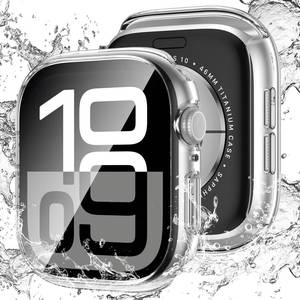lot 20136 image: LETOID Waterproof for Apple Watch Series 11 10 Screen Protector Case 46mm, iWatch Face Cover, Hard PC Protective Bumper with Tempered Glass Accessories for Men Women 46 mm Clear
