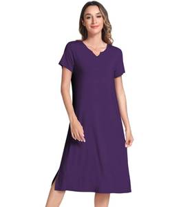 lot 20139 image: NACHILA Womens Nightgowns-Viscose Made from Bamboo, Short Sleeve Sleepshirts V Neck Night Dress Cool Sleepwear Deep Purple Large