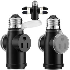 lot 20140 image: Onite 2-Pack Light Socket Outlet Adapter �� Convert E26 Socket to 3-Prong Plug Outlet with Bulb Socket Kept, Dust-Proof Cover, Flame Retardant PBT, Indoor & Outdoor Use, Black