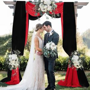 lot 20145 image: AMZLOKAE Black Wedding Arch Drapes Fabrics 2 Panels Red Chiffon Fabric Drapery 18FT Voile Wedding Archway 6 Yards Wedding Ceremony Reception Swag Decorations Sheer Fabric for Draping