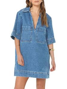 lot 20146 image: Fisoew Womens Denim Shirt Dress Summer Collared V Neck Mini Casual Jean Dresses with Pockets Light Blue (Large)