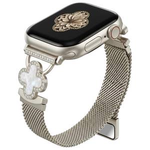 lot 20476 image: Magnetic Clover Watch Band for Women, Dainty Gold & Silver Bracelet, Stylish & Fancy Metal Strap for Apple Watch Series 10987654321SEUltra 2, Fits 38mm-49mm Models (Starlight, 38mm)