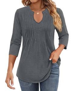 lot 20481 image: Uhiger Work Tops for Women Business Casual, 34 Sleeve Womens Blouses for Work Professional Basic Womens Spring Tops Dressy Casual V Neck Tunic Pullover Office Formal Shirts Cute Drak Grey Clothes XL