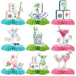 lot 20488 image: 9 Pcs Mahjong Party Centerpieces, Bam Dot Crack Honeycomb Centerpieces, Mahjong Tiles & Cocktails Table Decor for Game Night Bunco Birthday Tournament