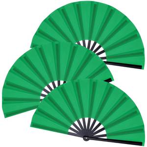 lot 20496 image: Marrywindix 3 Pcs Large Chinese Folding Fan Big Handheld Clap Fans for Men and Women Performance Line Dance Decorations Event Party Festival Craft Gift (Green)