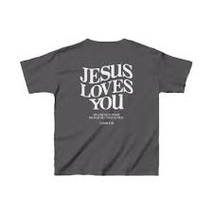 lot 2025 image: Jesus Loves You Graphic T-Shirt Dark Grey 12 years old