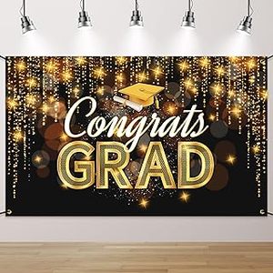 lot 2473 image: Congrats Grad Graduation Banner with Gold Hat Design approximately 6 ft by 4 ft