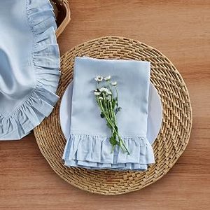lot 2490 image: Solino Home Juliette Ruffle Dinner Napkins 20x20 Ice Water Set of 4