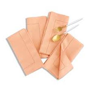 lot 4470 image: Solino Home Cotton Linen Hemstitch Dinner Napkins Set of 4 - Peach Bloom