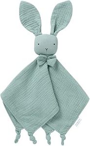 lot 6162 image: LAWKUL Baby Lovey Organic Cotton Muslin Soft Security Blankets Comfy Lovie for Newborn Infants Boy Girls Unisex Bunny Green