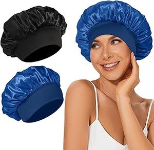 lot 14174 image: Leaduway 2-Piece Hair Bonnet Set Black and Blue