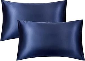 lot 14246 image: Satin Silky Pillowcases Set for Hair - Pillowcase Covers with Envelope Closure - Cool and Easy to Wash - Pillowcase Set of 2 - Pillow Cover Only Without Insert (Navy, King(20x40))