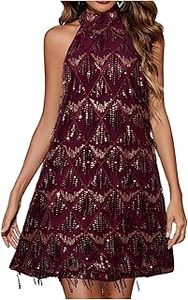 lot 20032 image: Oyoangle Burgundy Sequin Fringe Dress XL