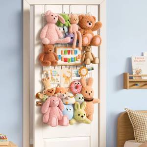 lot 1954 image: Over the Door Stuffed Animal Storage Organizer - Stuffed Animal Holder - Behind the Door Plushies Storage - Grid Wall Panels Photo Display - Toddler Girls Boys Kids Playroom Nursery Room Wall Decor