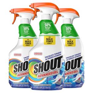 lot 1976 image: SHOUT Advanced Laundry Stain Remover Gel for Clothes Laundry, Breaks Down Stubborn, Dried-in, and Tough Stains, 22oz Spray, Pack of 3 (Packaging May Vary)