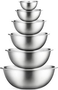 lot 1983 image: FineDine Stainless Steel Mixing Bowls Set, Dishwasher Safe, 6 Piece Metal Mixing Bowls For Kitchen, Nesting, Large, Small, Big Food Prep, Cooking, Baking