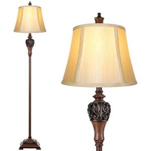 lot 1985 image: Vintage Floor Lamp for Living Room Traditional Farmhouse Tall Standing Lamp Mid-century Antique Bedroom Pole Lamp with Bell Shape Faux Silk Shade Elegant Rustic Bright Lighting for Reading Home Decor