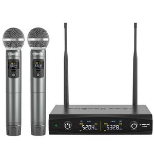 lot 1986 image: Phenyx Pro Wireless Microphone System, Metal Wireless Mic Set, Handheld Cordless Dynamic Microphones for Singing, Karaoke, Church, 2x30 UHF Tunable Frequencies,200 ft Range (PTU-52-2H)